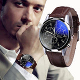 NEW LUXURY FASHION LEATHER MEN BLUE RAY GLASS QUARTZ ANALOG WATCHES