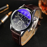 NEW LUXURY FASHION LEATHER MEN BLUE RAY GLASS QUARTZ ANALOG WATCHES